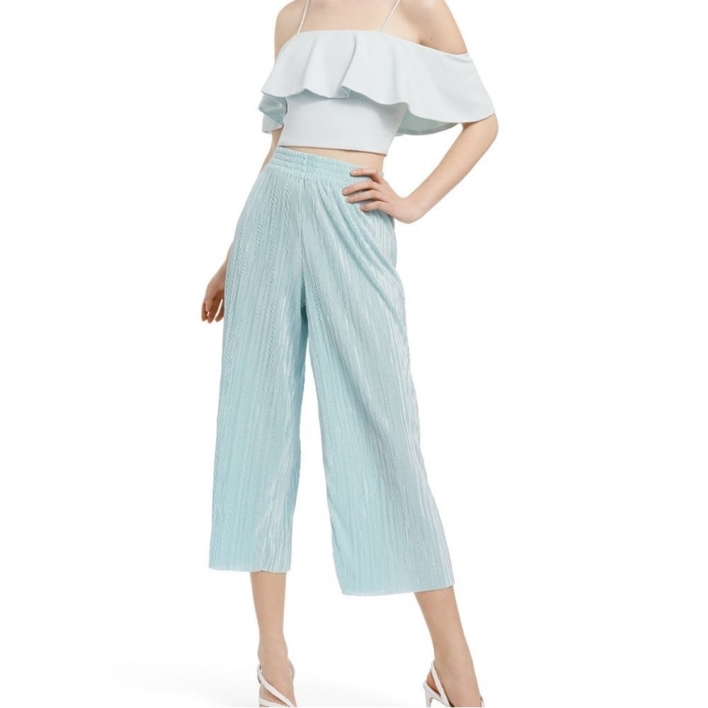 Alice + Olivia Elba Ribbed Pleated High Rise Wide Leg Pants Sz S